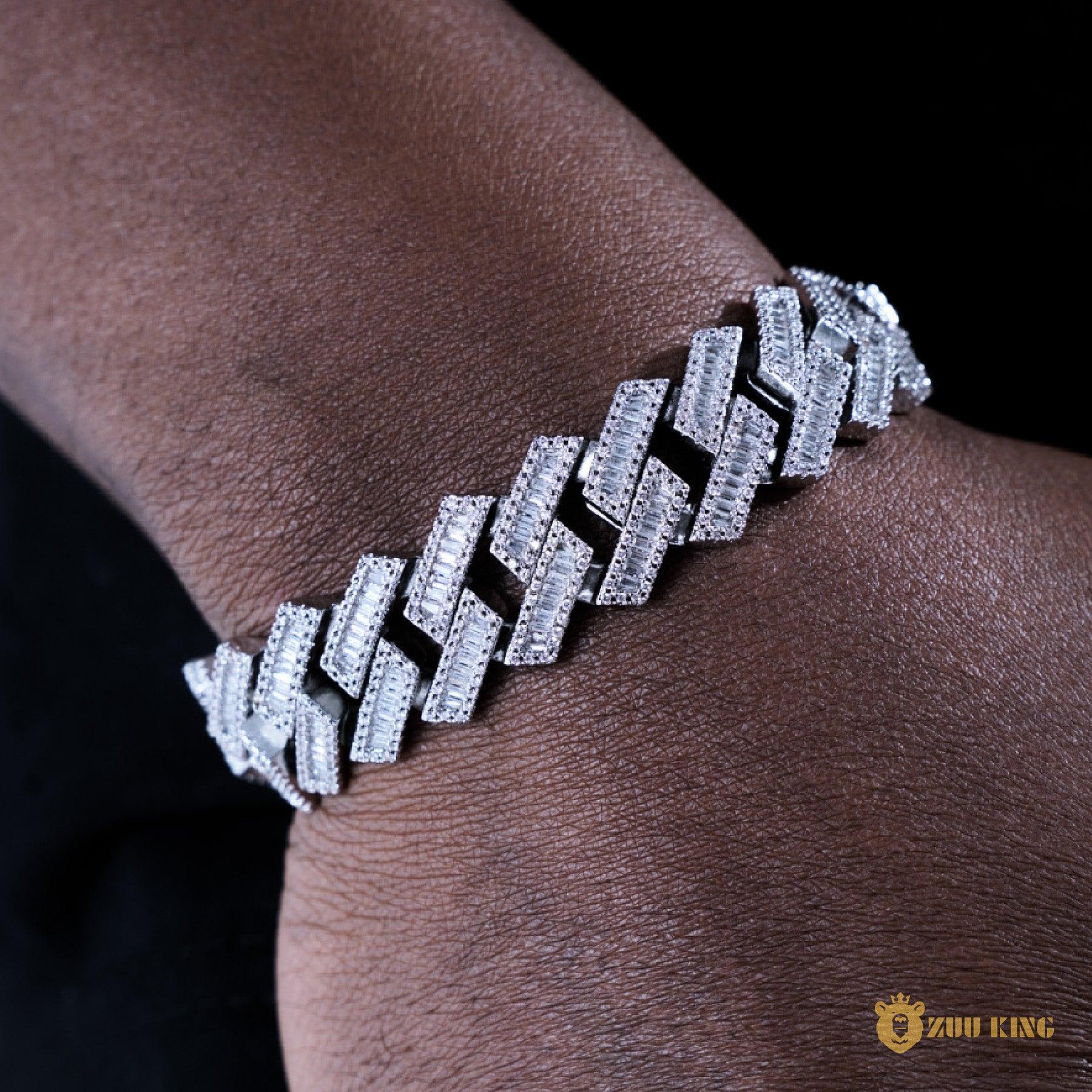 17mm Iced Square Ladder Cuban Bracelet In 18k White Gold ZUU KING