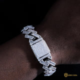 17mm Iced Square Ladder Cuban Bracelet In 18k White Gold ZUU KING