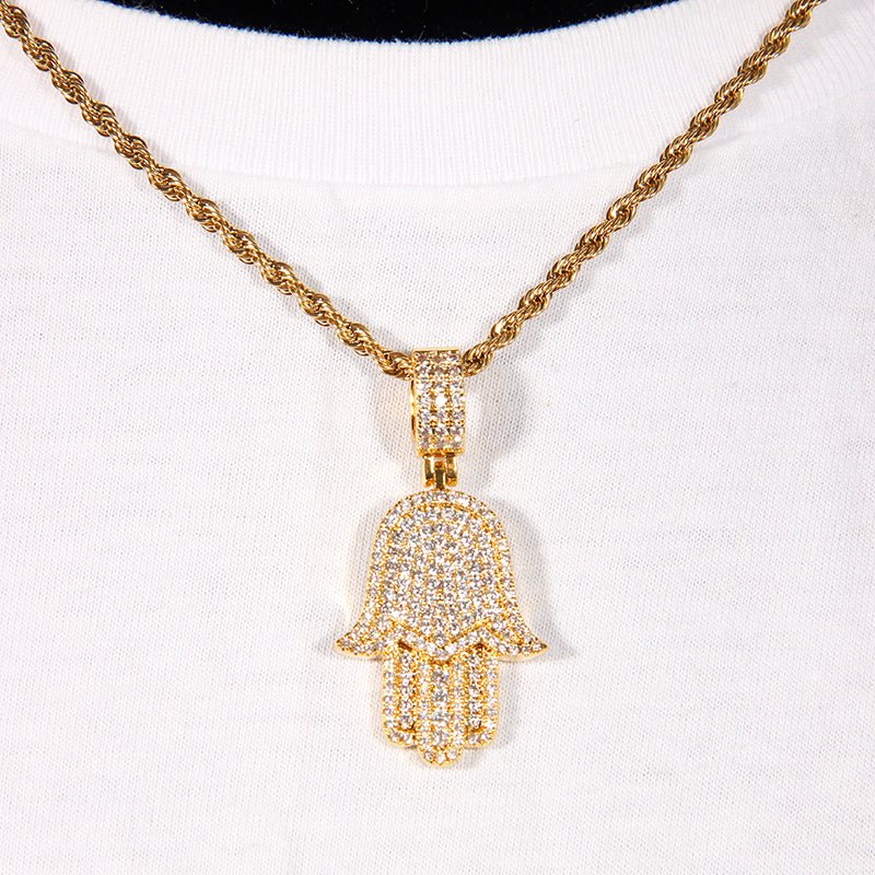 18k Gold Baguette Hamsa Hand Pendant ZUU KING