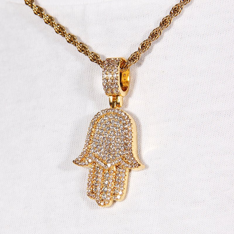 18k Gold Baguette Hamsa Hand Pendant ZUU KING