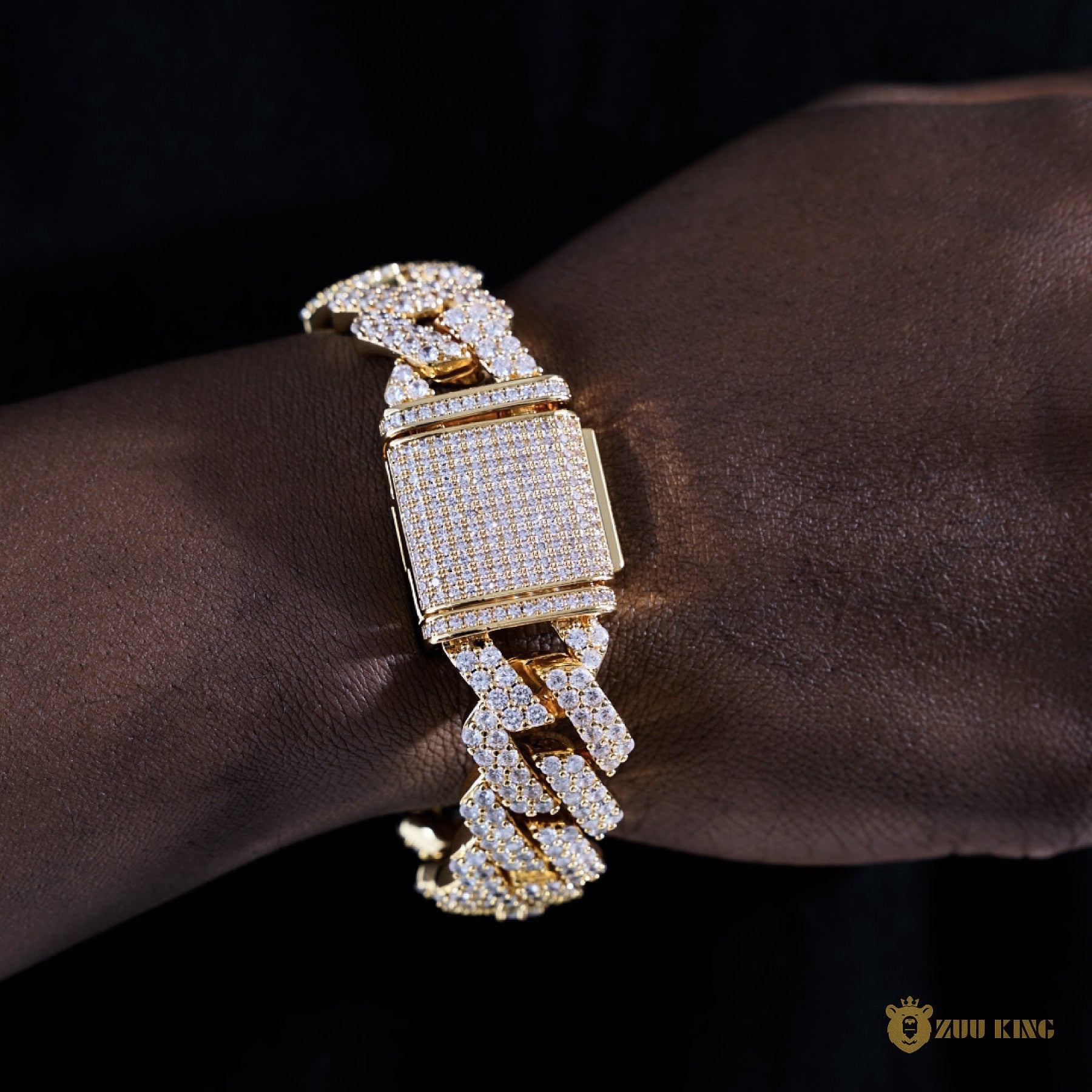 19mm 2-row Iced Prong Cuban Bracelet In 18k Gold ZUU KING