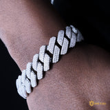 19mm 3-row Iced Prong Cuban Bracelet In 18k White Gold ZUU KING