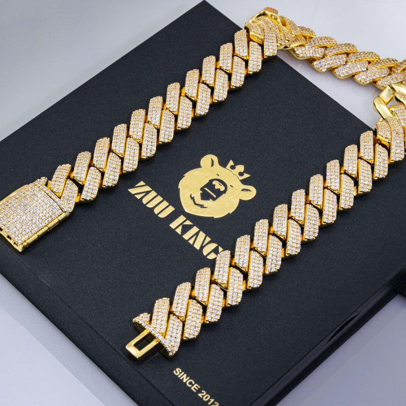 19mm 3-row Iced Prong Cuban Chain In 18k Gold ZUU KING