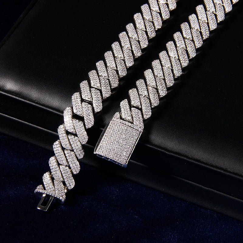 19mm 3-row Iced Prong Cuban Chain In 18k White Gold ZUU KING