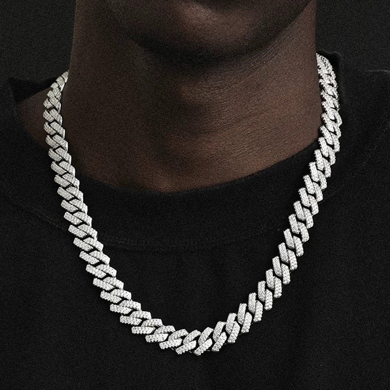 14mm Iced Prong Cuban Chain In White Gold Plated ZUU KING