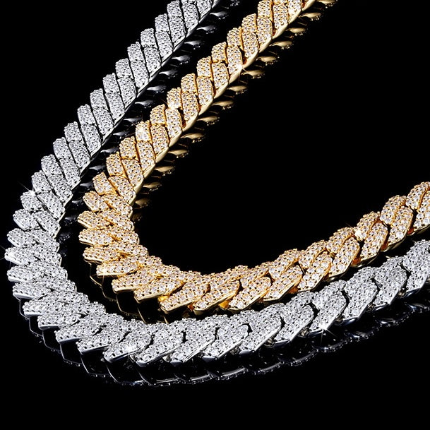 12mm Diamond Prong Cuban | White Gold Cuban Link Chain | 6 Ice, LLC 14K White Gold Plated/CZ / 16 (Skinny)