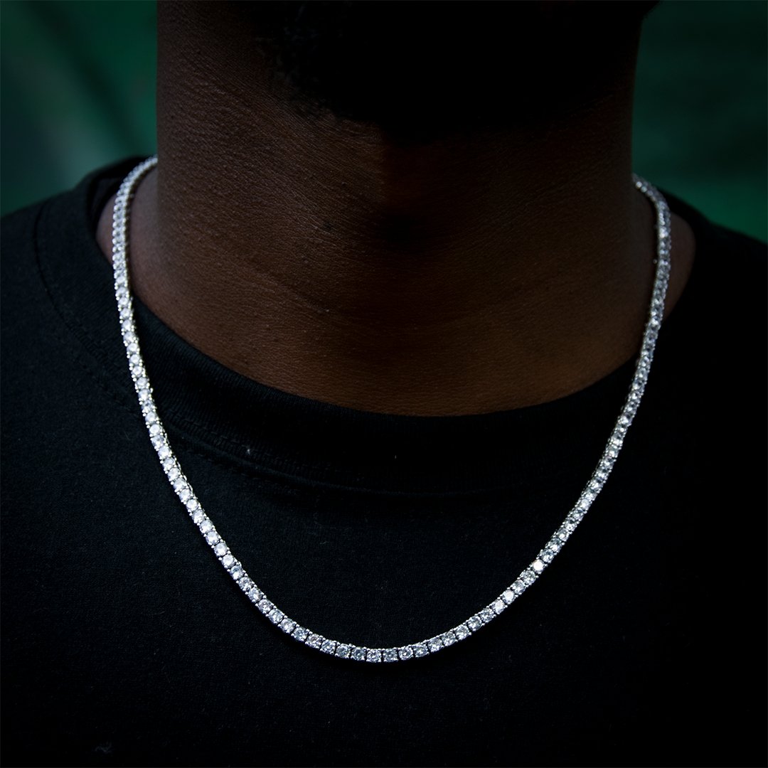 Luxury 3-claw Moissanite Tennis Necklace S925 Sterling Silver 18k White  Gold Plated 3mm Diamond Necklace For Women Men Hiphop - Necklaces -  AliExpress