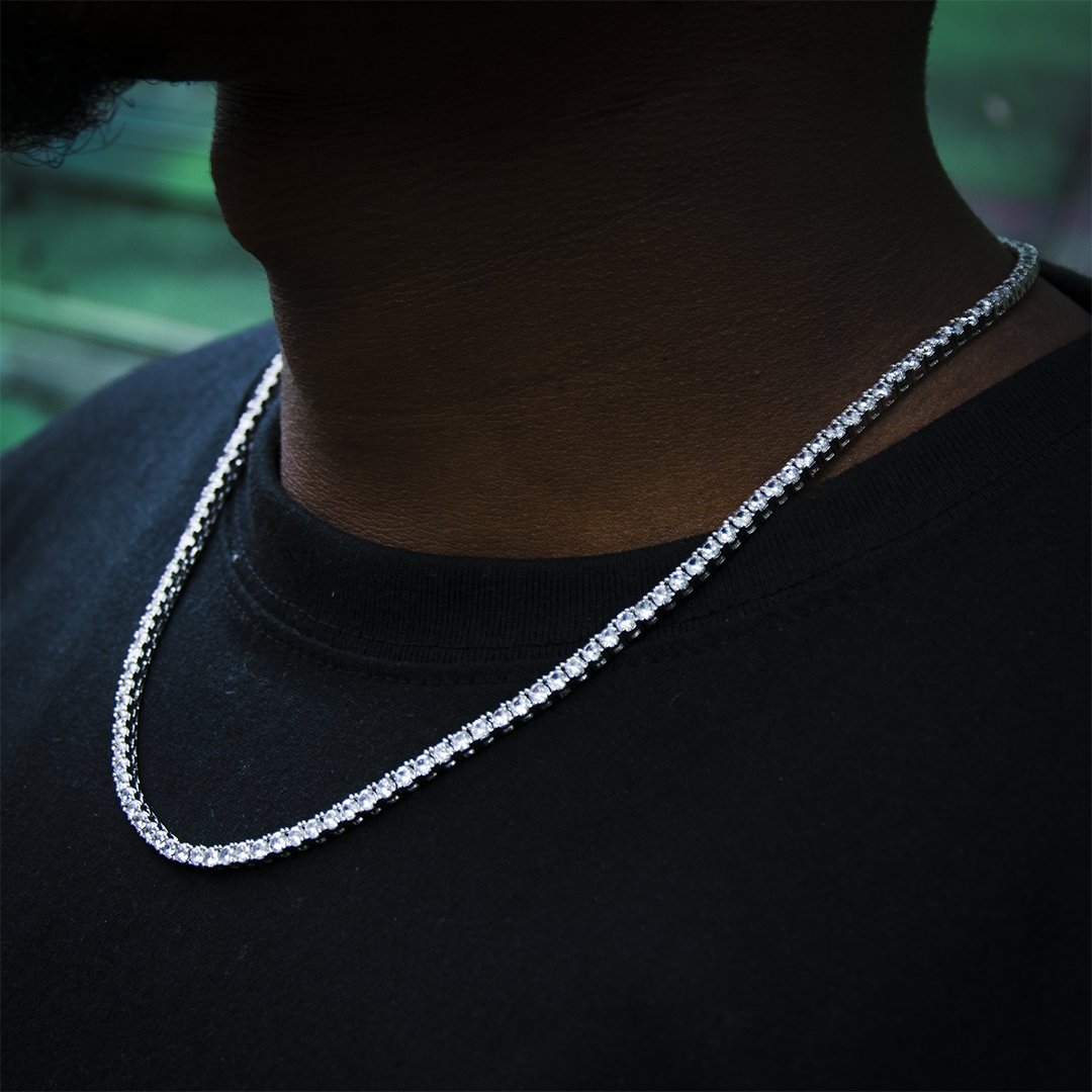 3mm Tennis Chain In White Gold Plated ZUU KING