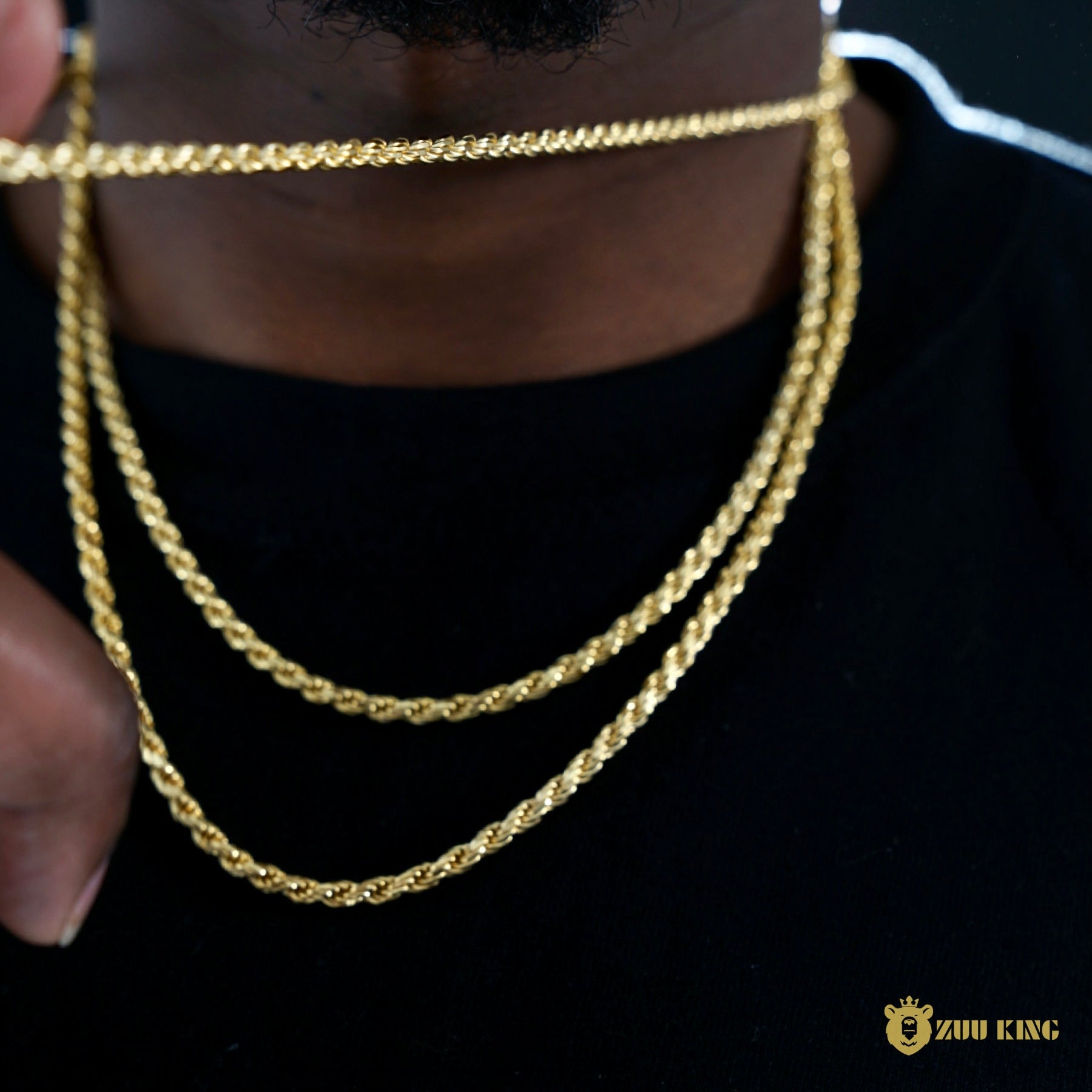 3mm 925 Silver Rope Chain In Gold Plated ZUU KING