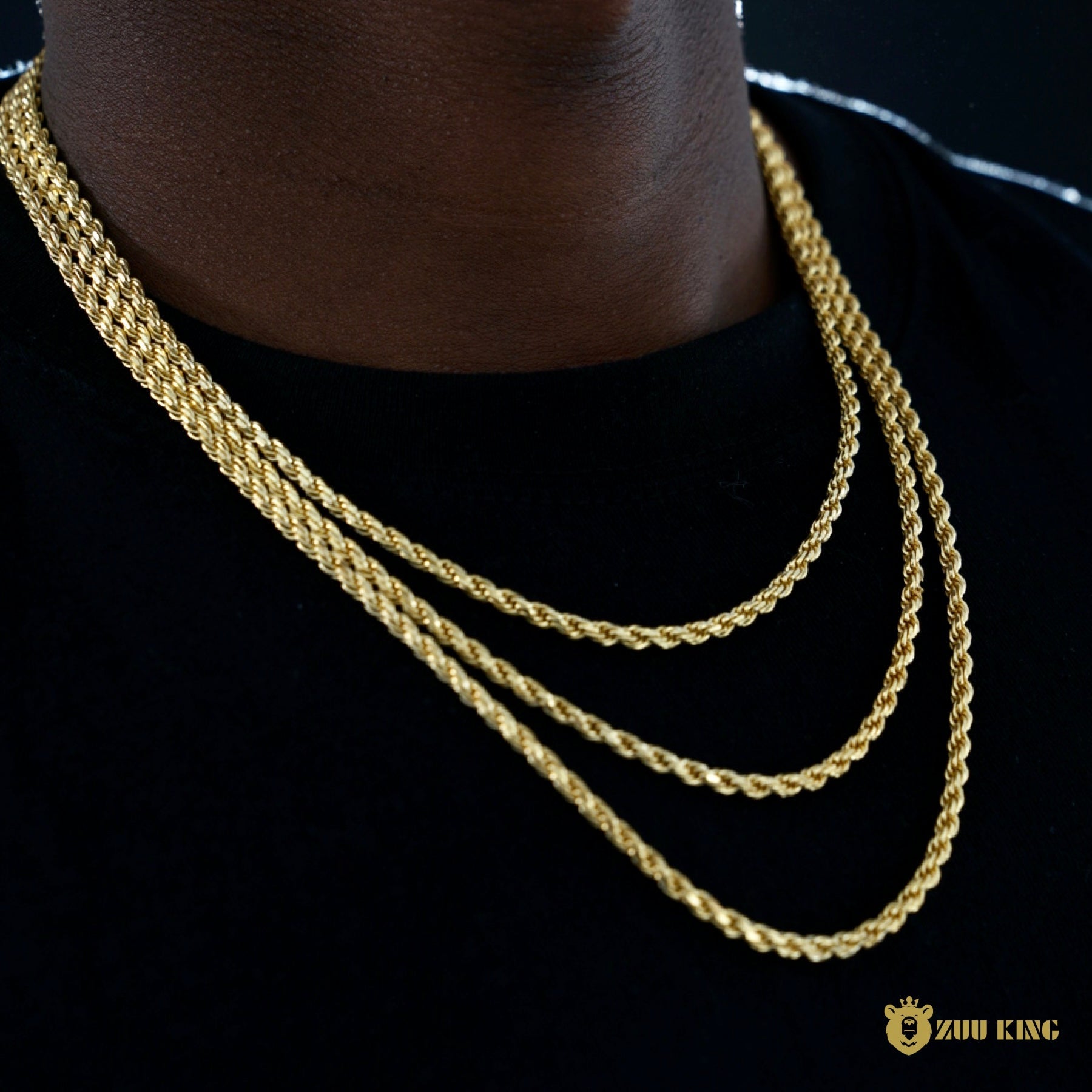 3mm 925 Silver Rope Chain In Gold Plated ZUU KING