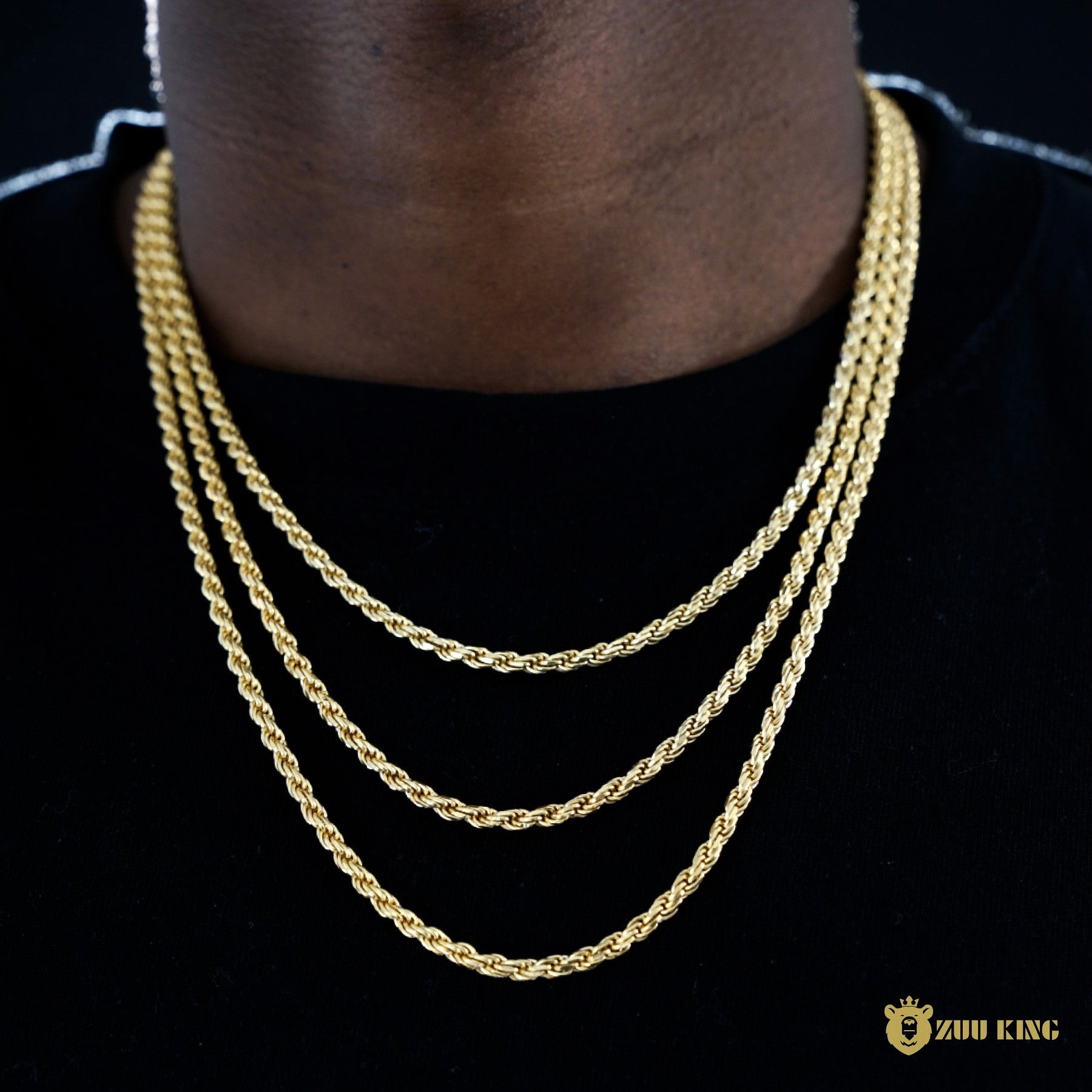 3mm 925 Silver Rope Chain In Gold Plated ZUU KING