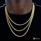 3mm 925 Silver Rope Chain In Gold Plated ZUU KING