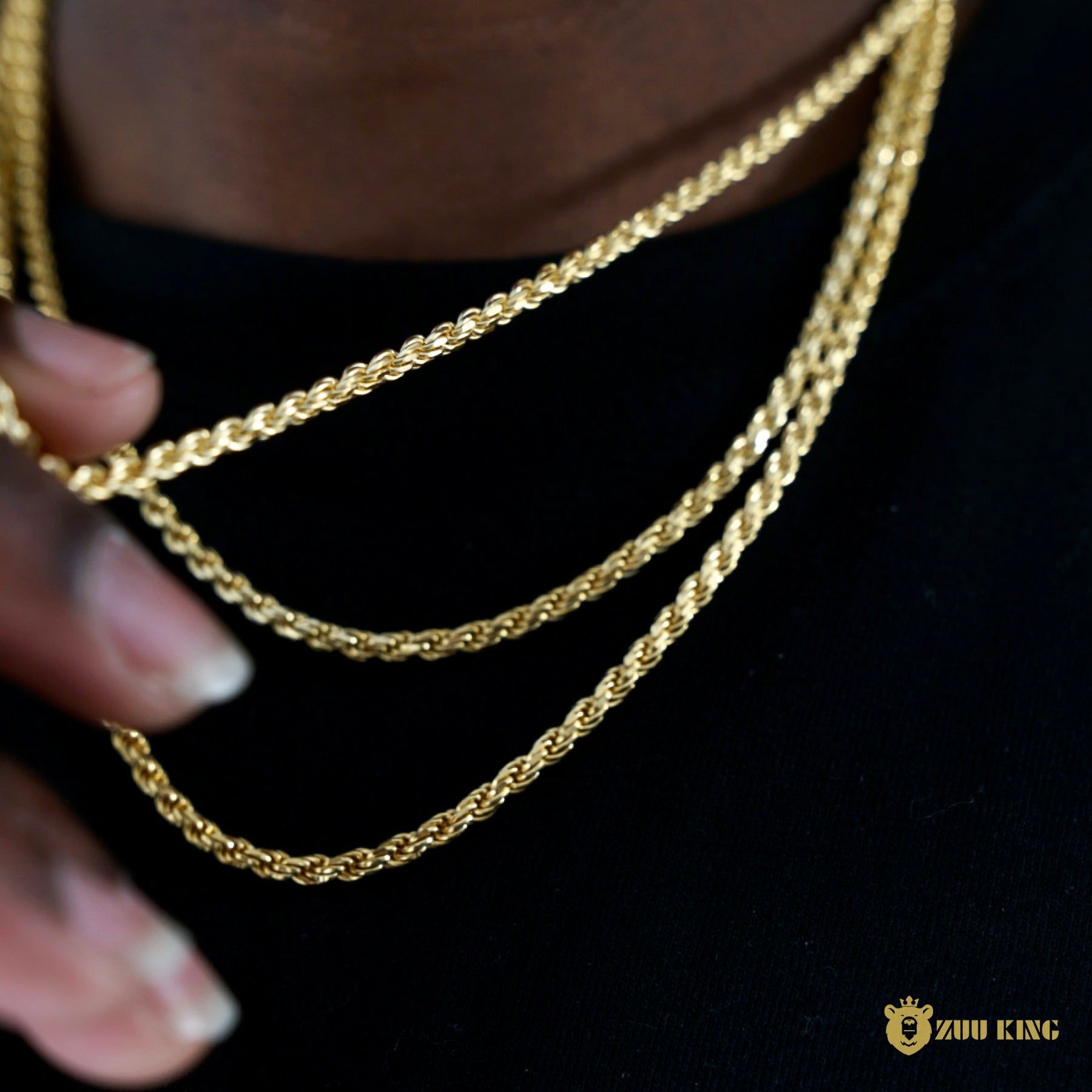 3mm 925 Silver Rope Chain In Gold Plated ZUU KING