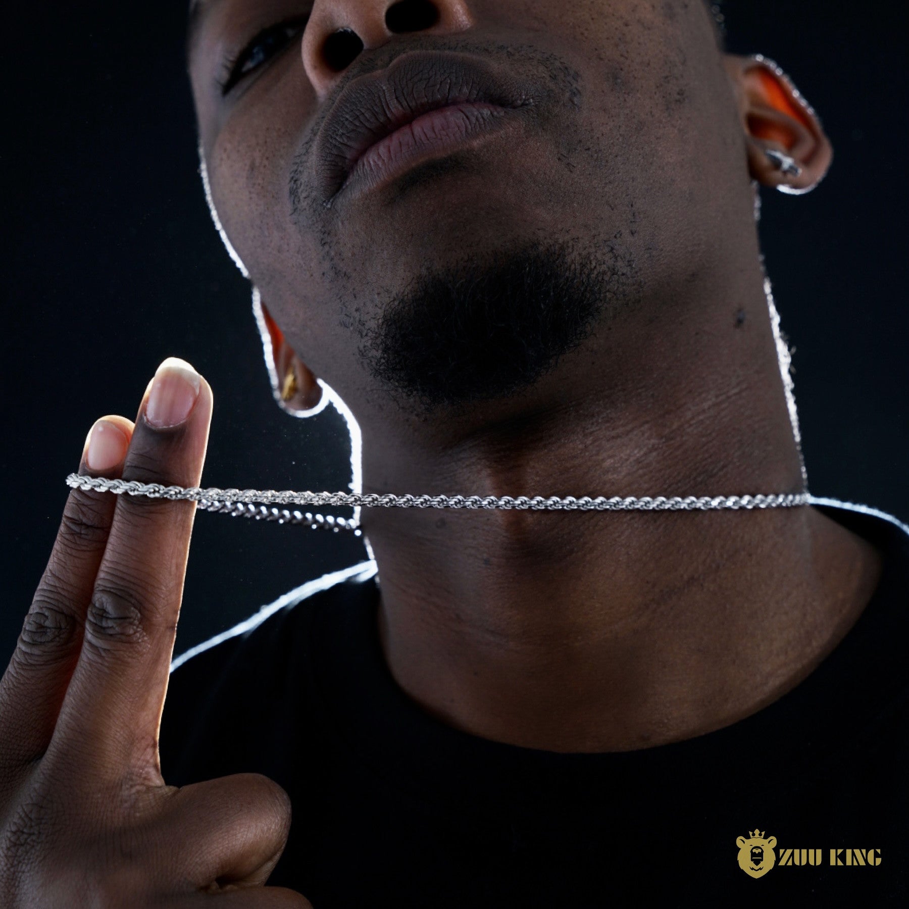 3mm 925 Silver Rope Chain In White Gold Plated ZUU KING