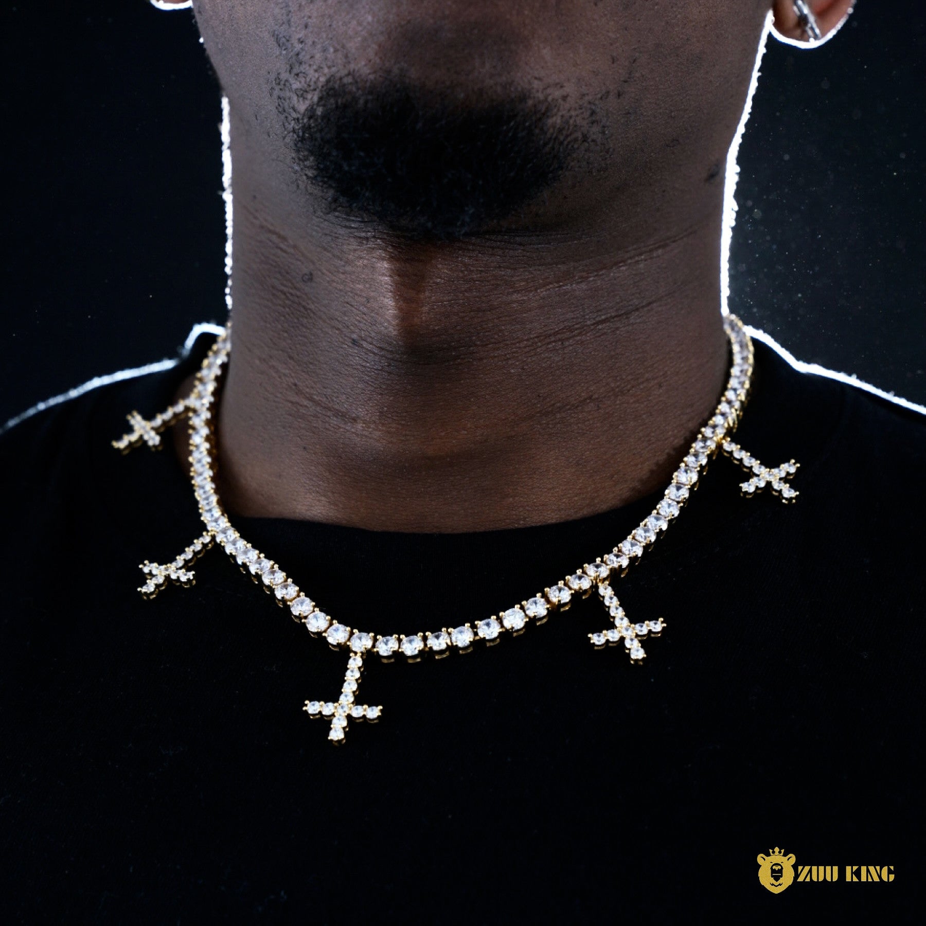 5mm Upside Down Cross Tennis Necklace In 18k Gold ZUU KING