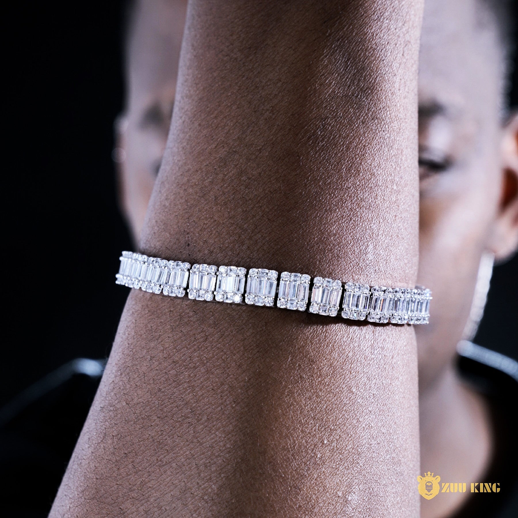 8mm Iced Square Baguette Tennis Bracelet In White Gold ZUU KING