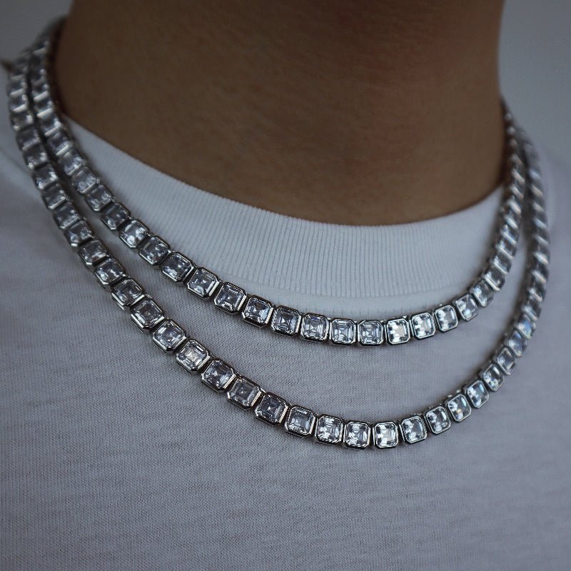 8mm Iced Square Tennis Chain In 18k White Gold ZUU KING