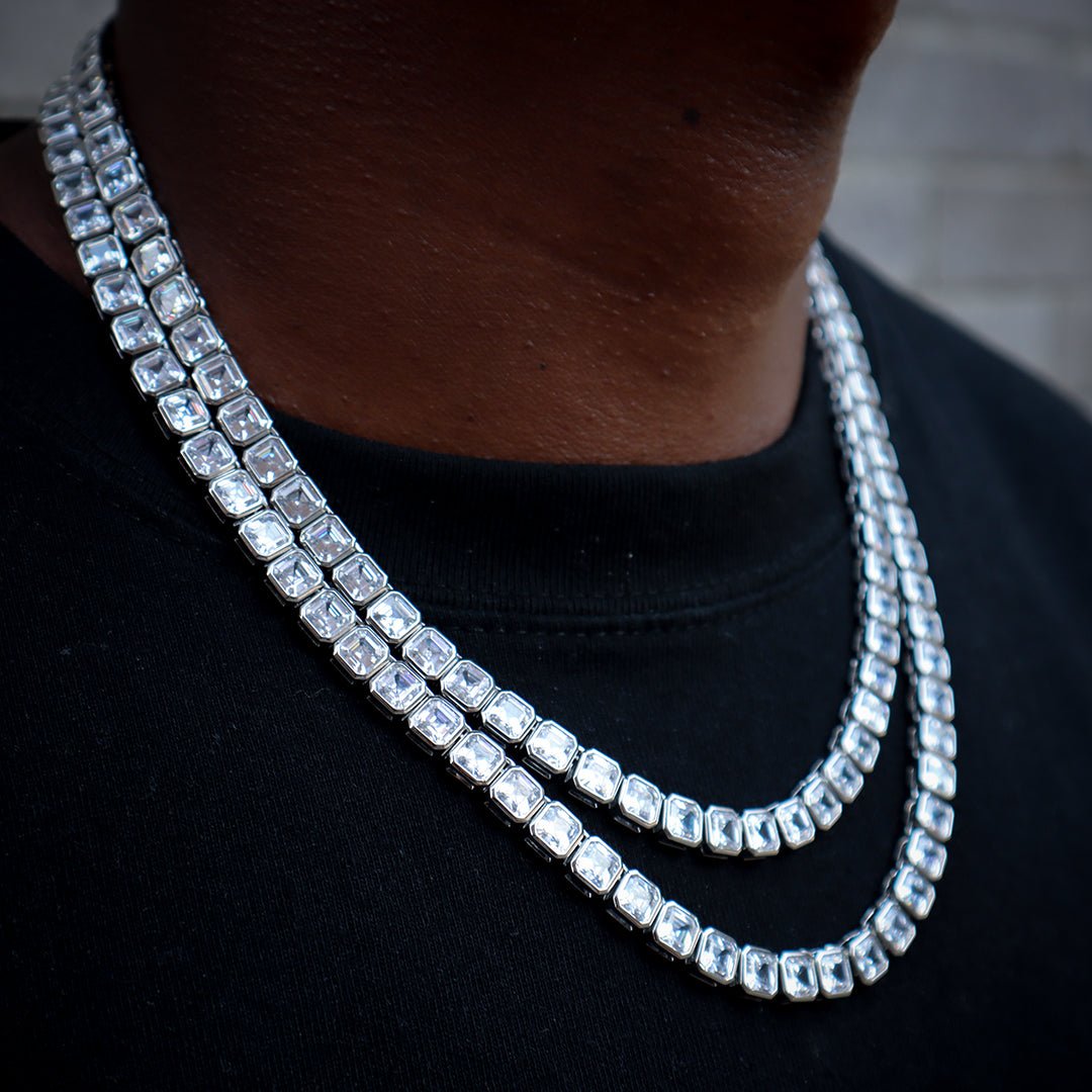 8mm Iced Square Tennis Chain In 18k White Gold ZUU KING