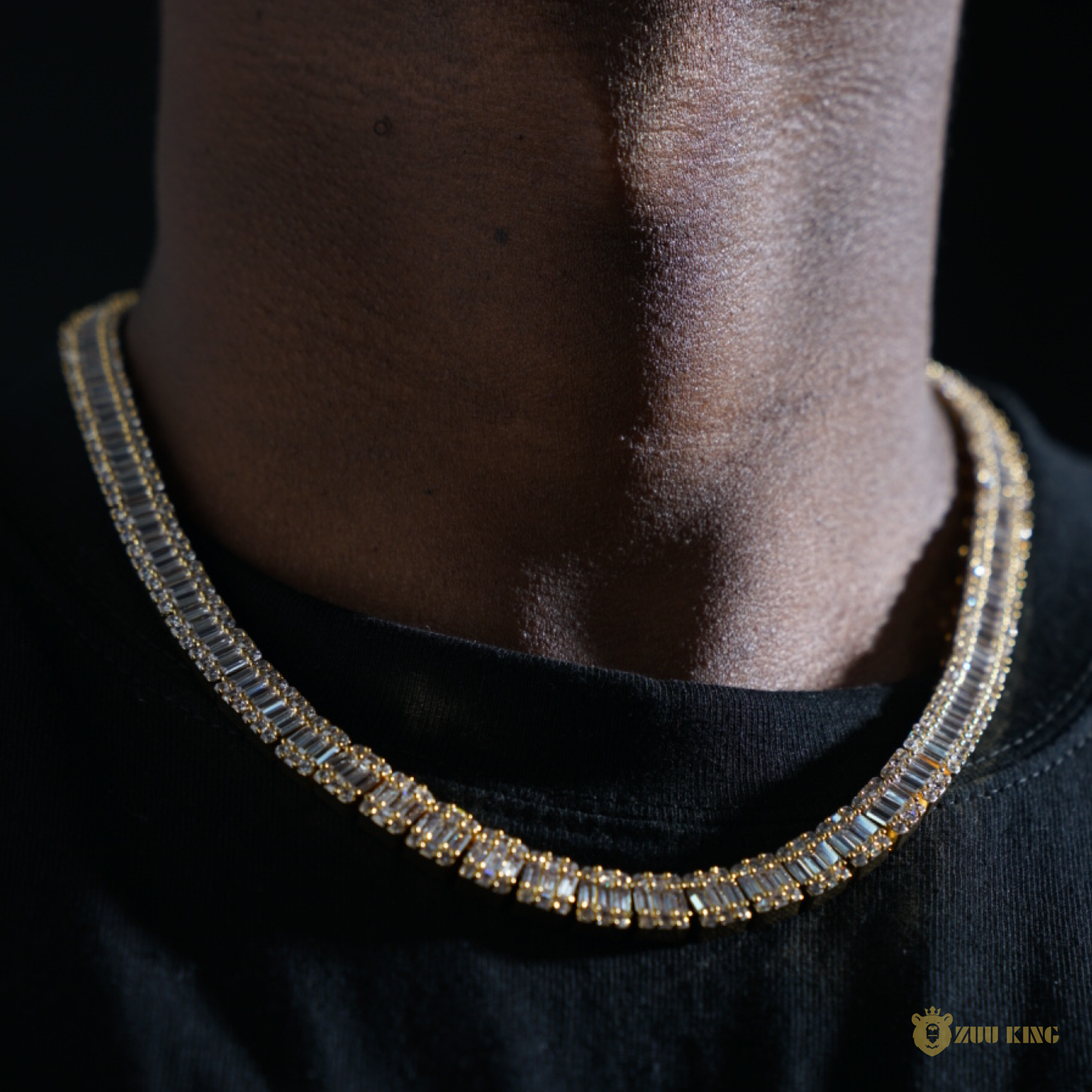 8mm Iced Square Baguette Tennis Chain In 18k Gold ZUU KING