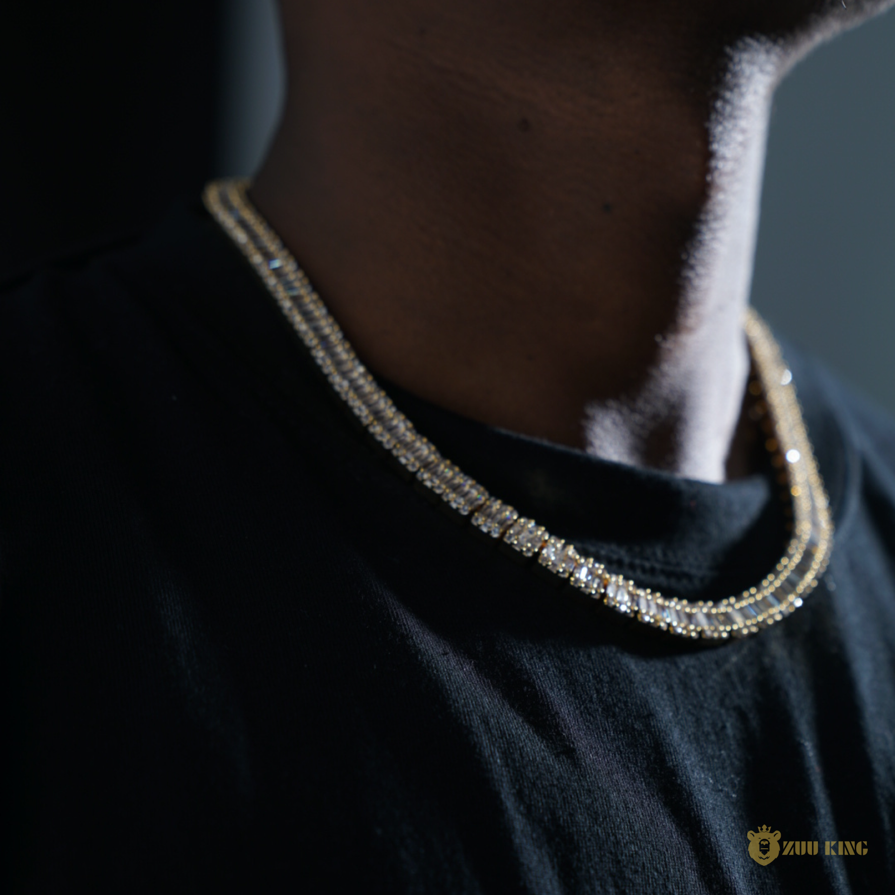 8mm Iced Square Baguette Tennis Chain In 18k Gold ZUU KING