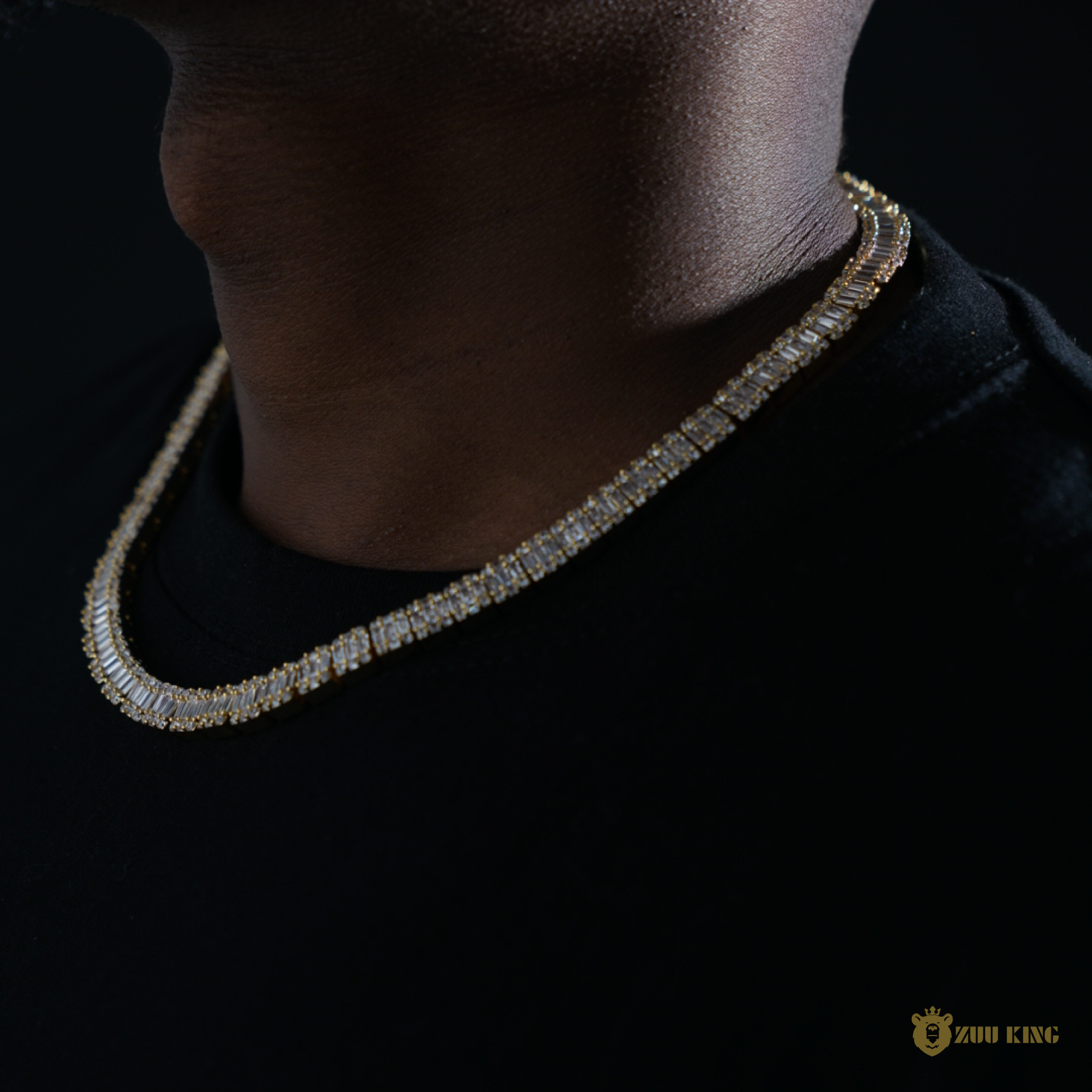 8mm Iced Square Baguette Tennis Chain In 18k Gold ZUU KING