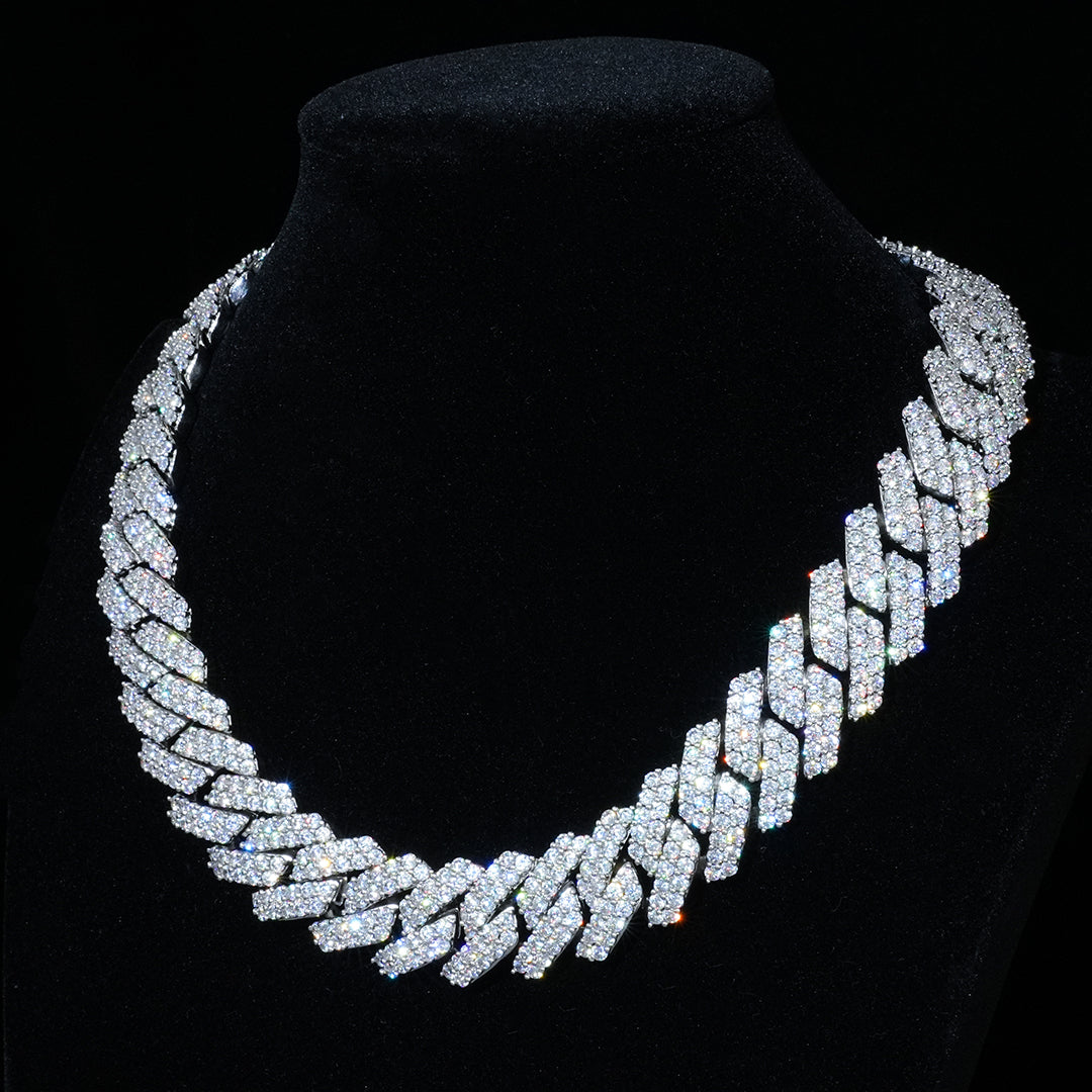 19mm 2-row Iced Prong Cuban Chain In White Gold ZUU KING