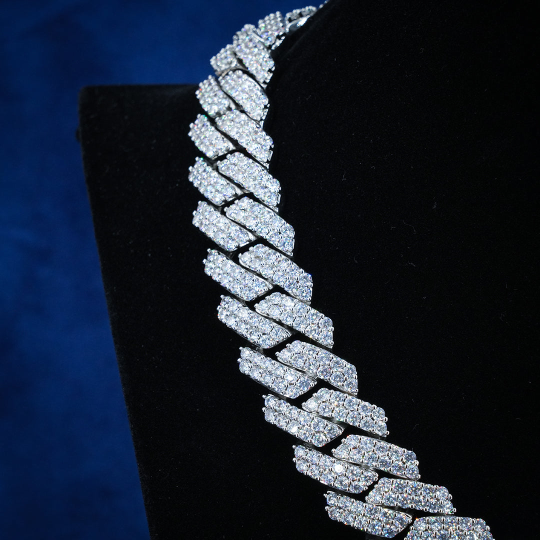 19mm 2-row Iced Prong Cuban Chain In White Gold ZUU KING