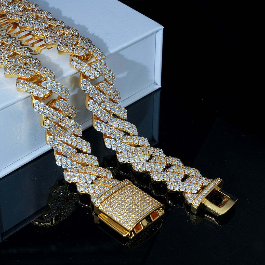 19mm 2-row Iced Prong Cuban Chain In 18k Gold ZUU KING