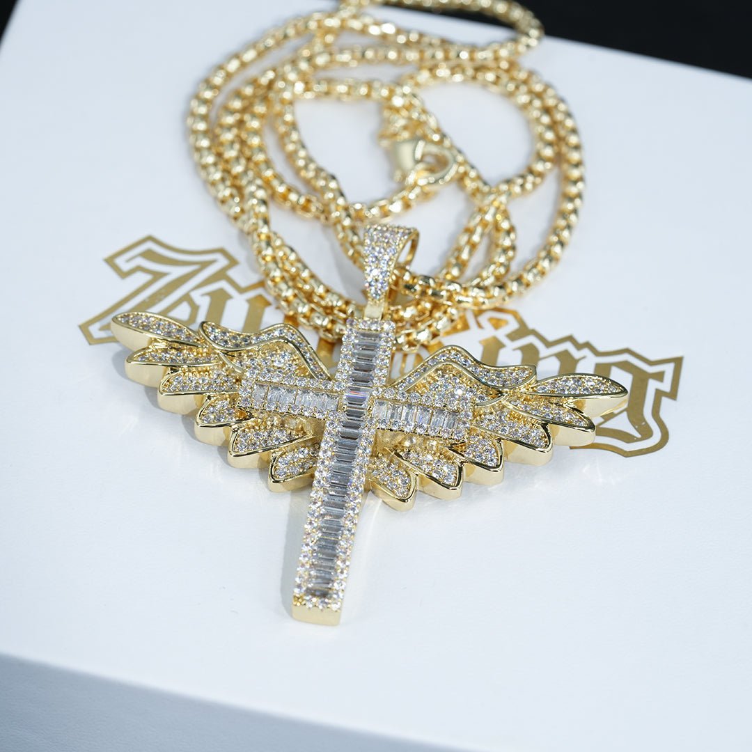 Baguette Iced Cross With Wing Pendant ZUU KING