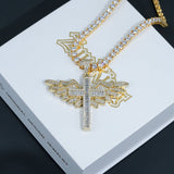 Baguette Iced Cross With Wing Pendant ZUU KING