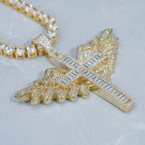 Baguette Iced Cross With Wing Pendant ZUU KING