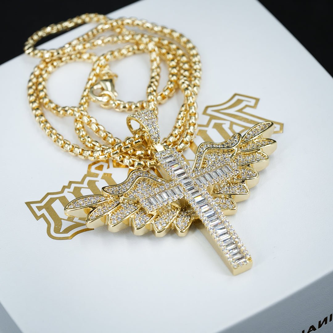 Baguette Iced Cross With Wing Pendant ZUU KING