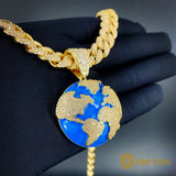 Iced Aaa Cz Blue Earth Pendant ZUU KING