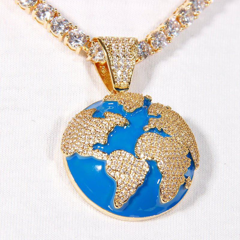 Iced Aaa Cz Blue Earth Pendant ZUU KING