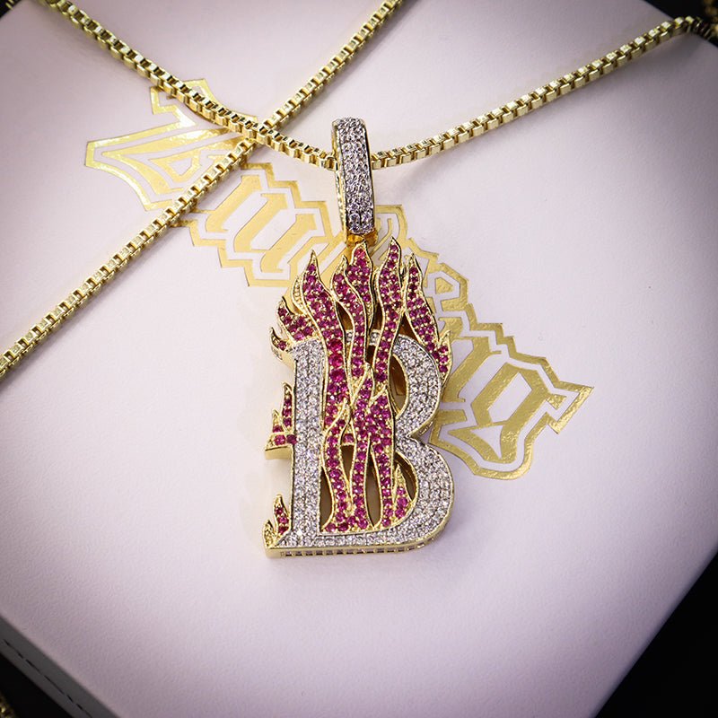 Iced Aaa Cz Flame Letter Pendant ZUU KING