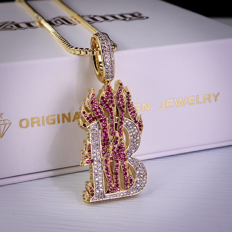 Iced Aaa Cz Flame Letter Pendant ZUU KING