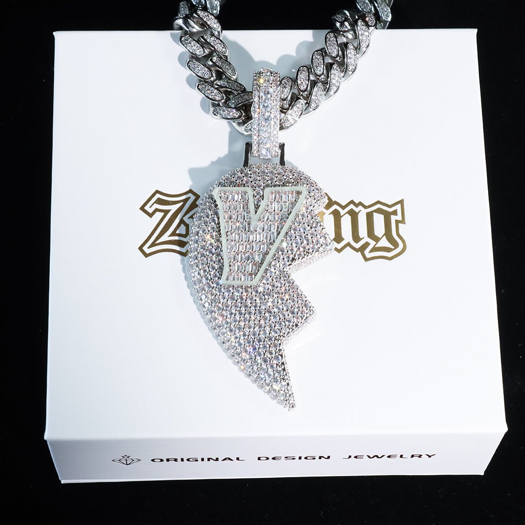 Iced Luminous V Broken Heart Pendant ZUU KING