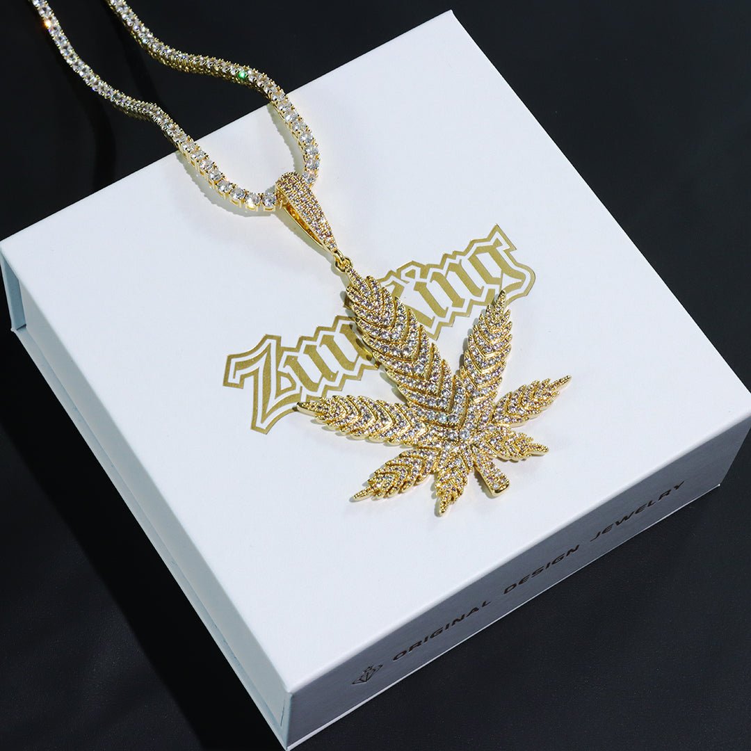 Iced Solid Big Leaf Pendant ZUU KING