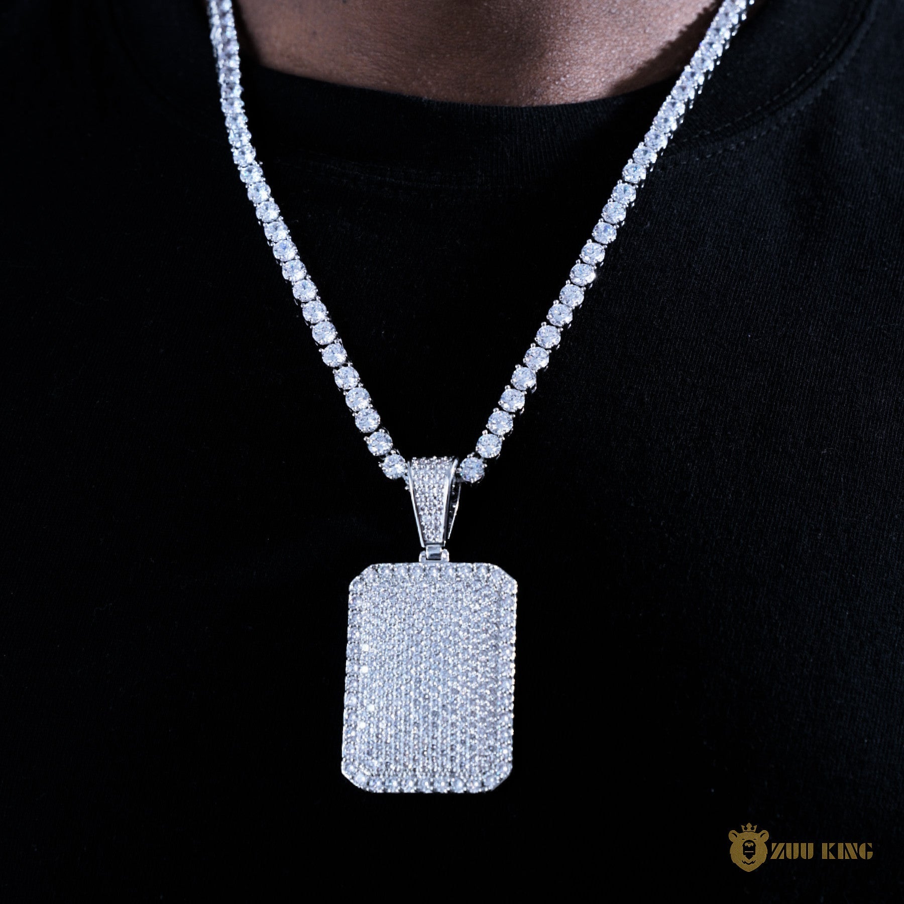 Iced Solid Square Pendant 18k Gold ZUU KING