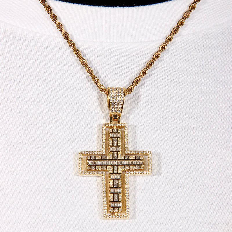 Rotatable Front And Back Iced Cross Pendant ZUU KING