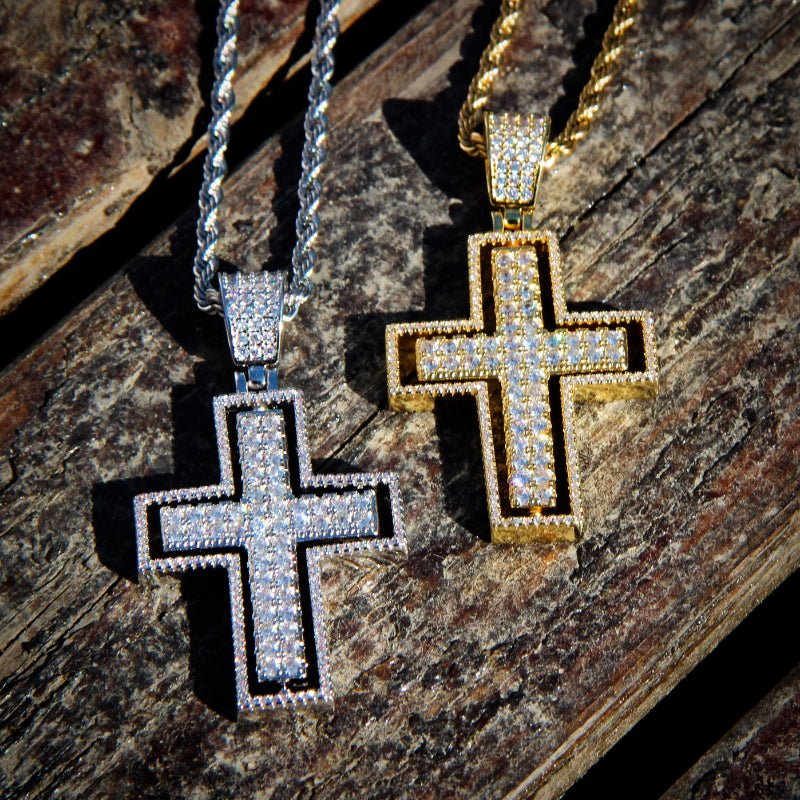 Rotatable Front And Back Iced Cross Pendant ZUU KING