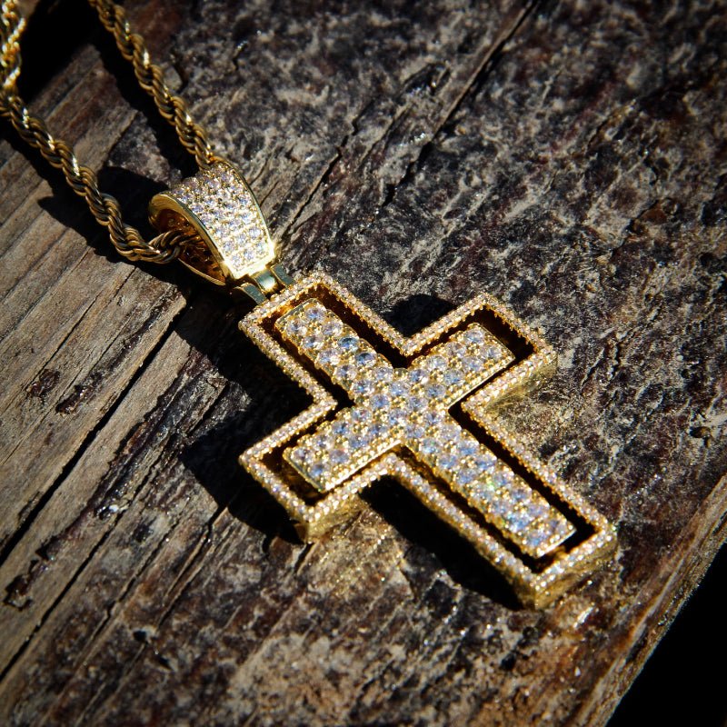 Rotatable Front And Back Iced Cross Pendant ZUU KING