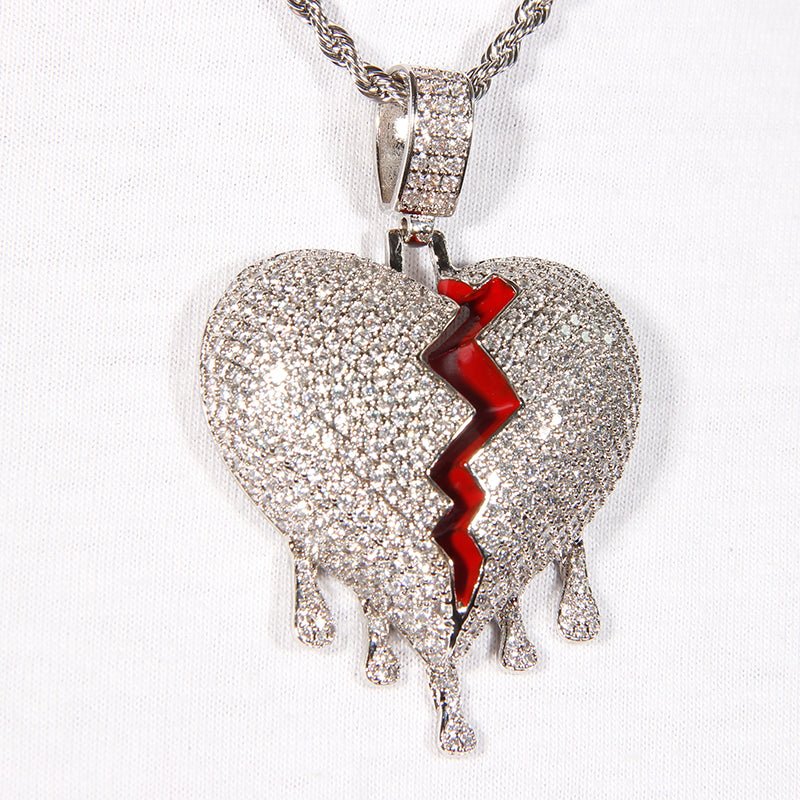 Water Drop Broken Heart Iced Pendant ZUU KING