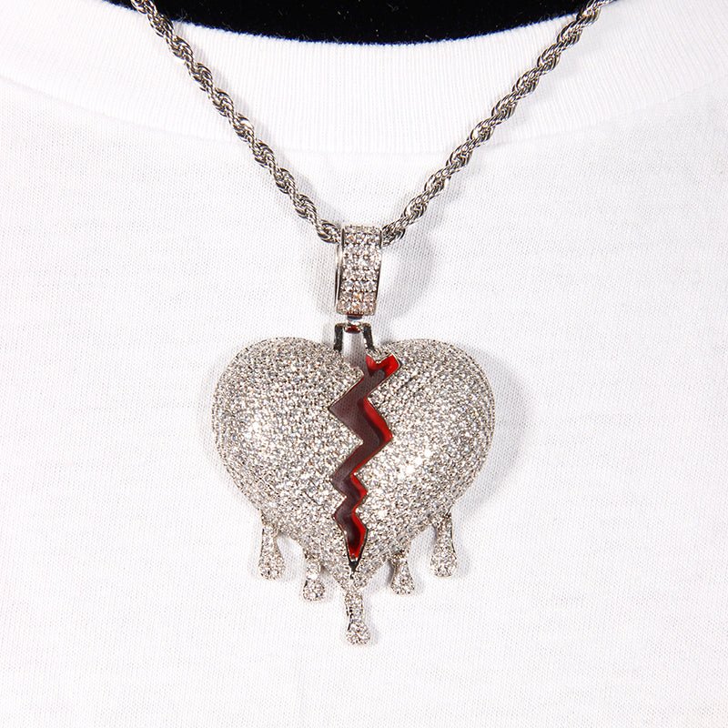 Water Drop Broken Heart Iced Pendant ZUU KING