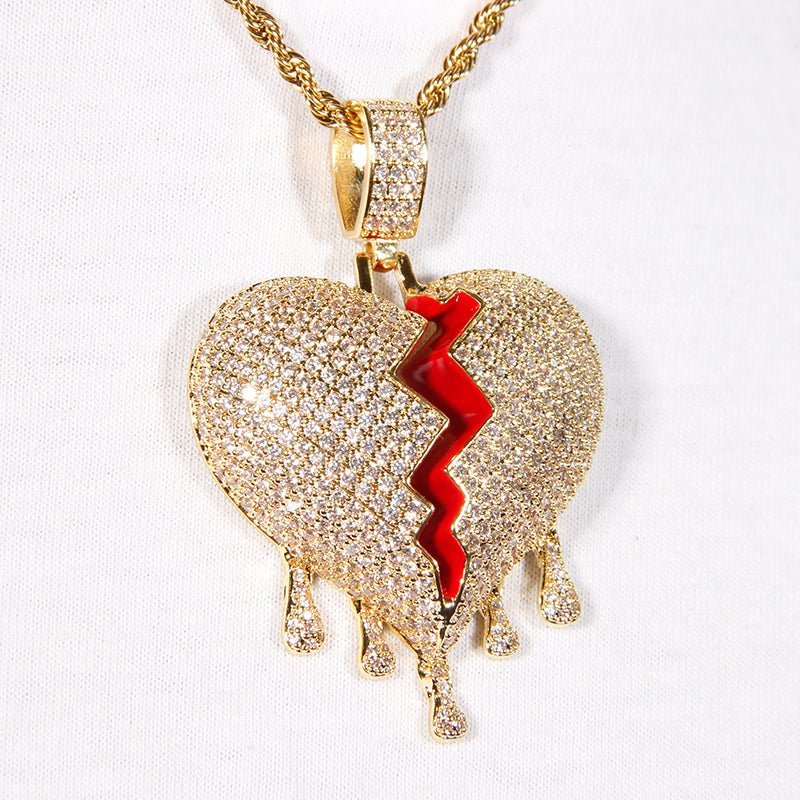 Water Drop Broken Heart Iced Pendant ZUU KING